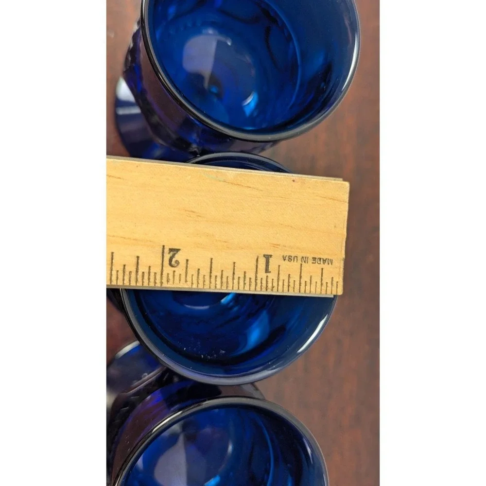 Vintage Cobalt Blue Goblets Set of 4 Paneled Stem Wine Water Glasses 4.5
